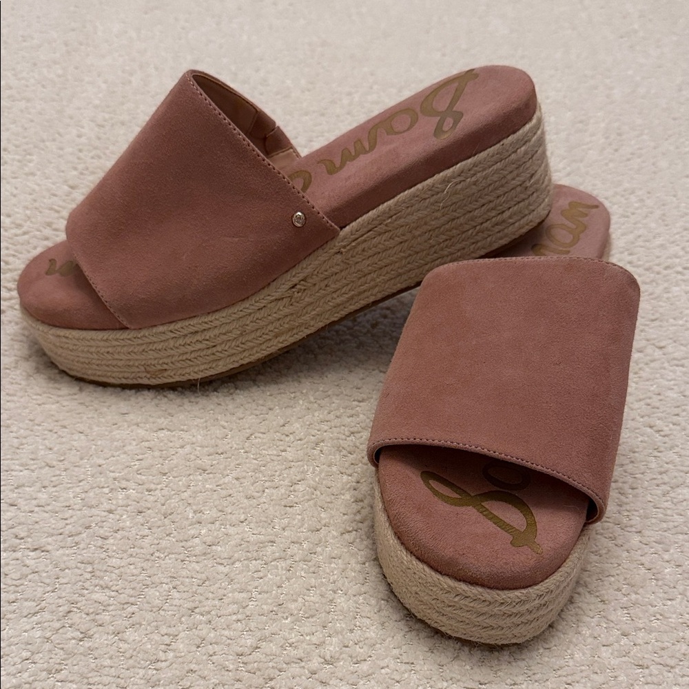 Sam Edelman Weslee Dusty Rose Suede Platform Slide Sandals - Size 7.5 - NEW
